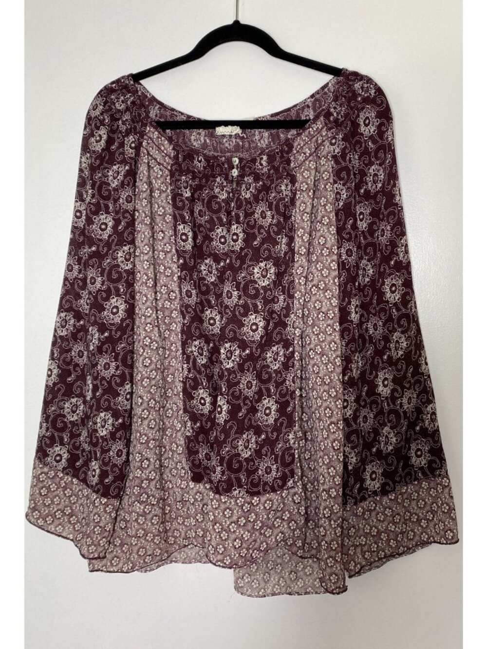 Nature XL Sheer Purple Boho Mother Of Pearl Buttons Blouse